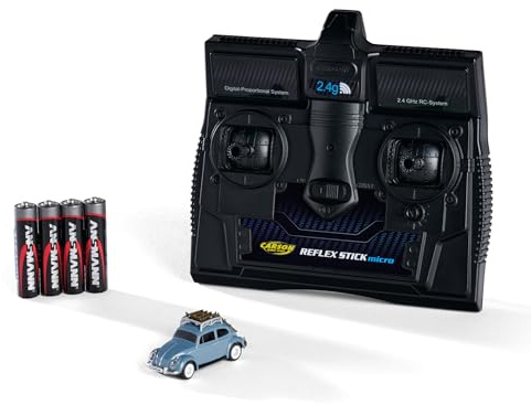 Carson 500504149 1:87 VW Beetle Wintersport Version 2,4GHz 100% - Fahrfertiges Modell, RC Auto, H0 Auto,RC Modell,Diorama Fahrzeug, Blau