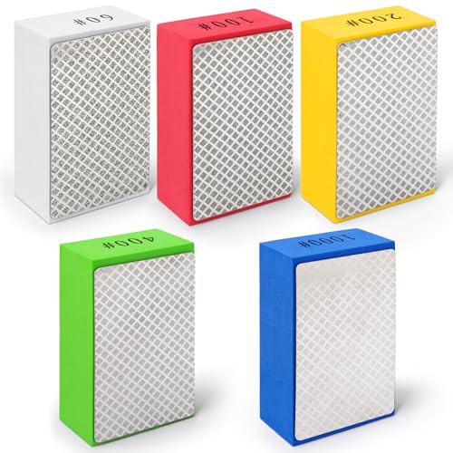 Diamond Hand Polishing Pads for Ceramic Tile Glass Grinding | Hakkin 5Pcs Sanding Blocks Grit 60#, 100#, 200#, 400#, 1000#