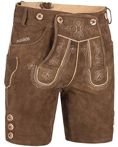 PAULGOS Herren Trachten Lederhose HK2 + Träger, Echtes Leder, Größe 54, Hellbraun