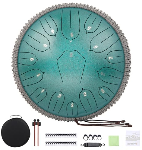 Musfunny Tambour à langue en acier à 15 notes – 30,5 cm de diamètre – D majeur – avec baguettes, sac et protection pour les doigts – Handpan pour adultes – Instruments de percussion pour l’éducation