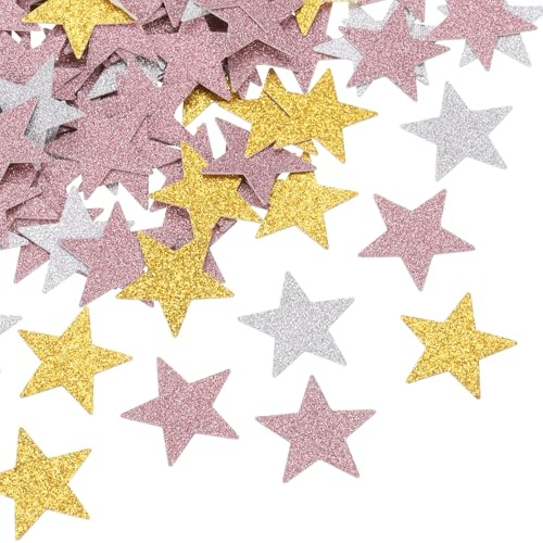 QUARKZMAN 200pz Stella Coriandoli Glitter Coriandoli Tavolo Coriandoli Decorazione per Festa Matrimonio Festival Decorazioni 0,79x0,79 Rosa/Argento/Oro