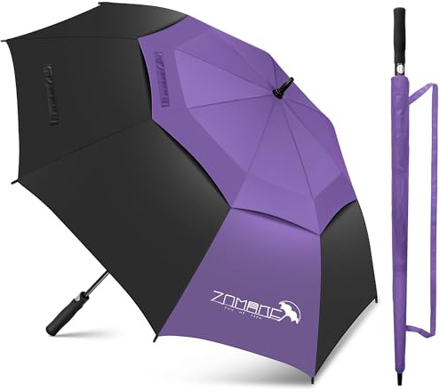 ZOMAKE Stor Golfparaply 68 Tum,XXL Golfparaply Stormresistent Stor Automatisk Öppen,Paraply Extra Stor För 2-4 Personer Dubbeltäckt Ventilerad,Golf Paraply För Kvinnor Män(Lila-Svart)