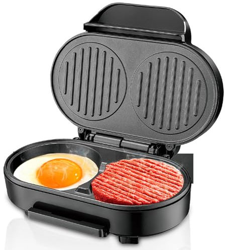 Machine à Petit-déjeuner électrique, Machine à Hamburger aux œufs électrique, Antiadhésive avec Plaque Chauffante en Aluminium pour Crêpes aux œufs, Steak, Hamburger aux œufs