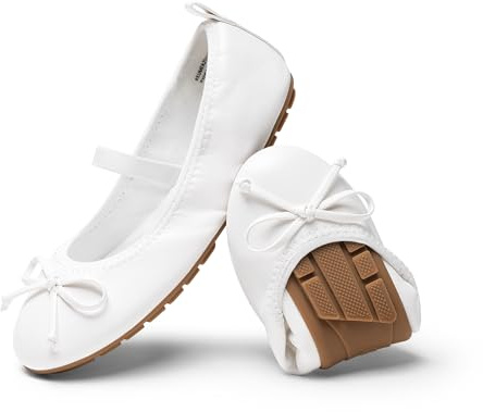 DREAM PAIRS Toddler Little Girls Ballet Flats Dress Shoes Mary Janes Ballerina Shoes,Size 1 Little Kid,White,KKUMFA2502