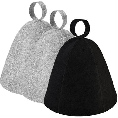 3 PCS Sauna Hat, Home Sauna, Steam Cap, Ergonomi Felted Sauna Cap for Women and Men,Steam Bath Hat Room Accessories Felt Heat Dry Headrest, Steam Room Essential Parts for Steam Room(Black, Grey)