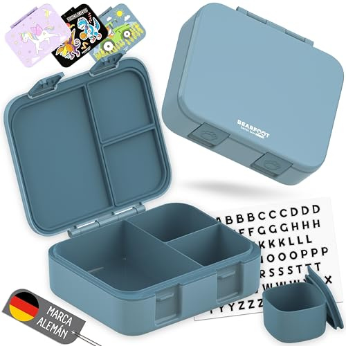 BEARFOOT Bento Box COMPACT | NY modell – förstärkta låsar! | BPA-fri matlåda för barn | läckagesäker matlåda för skola och dagis (blå, 1 000 ml)