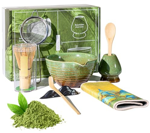 Lotvic Matcha Set of 8, Matcha Tea Set, Accessories for Matcha Ceremony, Matcha Broom Set, Matcha Filter Sieve, Matcha Bowl, Broom Holder, Chasen and Matcha Spoon