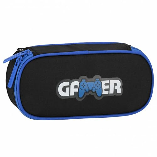 sarcia.eu Trousse d'écolier Gaming, Pochette Gamer pour garçon, gamingpad, Noir-Bleu 5x22x10cm (Gamer Compartiments)