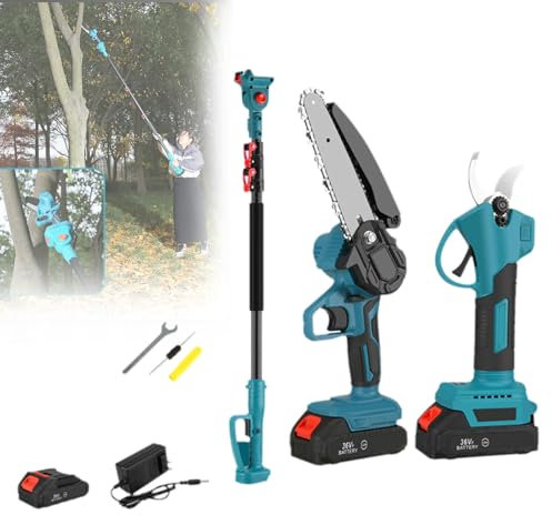 Scie à perche sans fil, sécateur à branches hautes avec tronçonneuse sans balais, tige télescopique de 2 m, batterie et chargeur inclus pour tailler et élaguer les arbres de jardin