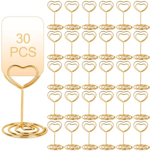 Noaxylic 30 Piezas Soporte para Tarjetas de Lugar, Portafotos en Forma de Corazón, Soporte Tarjeta Memo Clip, Soportes para Números de Mesa, para Decoración de Mesa de Boda, Fiestas (Oro)