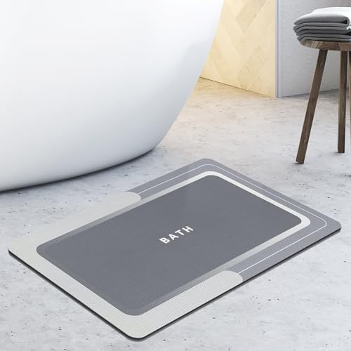 Tappetino da bagno, tappetino da bagno antiscivolo Tappeto da bagno super assorbente 40x60 cm, lavabile ad asciugatura rapida, per pavimento del bagno, vasca da bagno(grigio chiaro)
