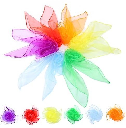 Peosaard Écharpes de jonglage, écharpes sensorielles 12 pièces de jonglage 60 x 60 cm carré Danse Gymnastique Performance Serviettes sensorielles pour Spectacle pour Enfants crèche, Jouets
