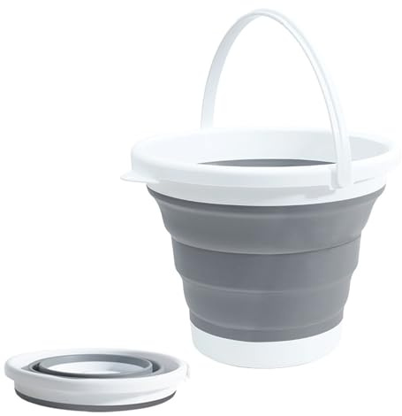 QiMan Faltbarer Eimer, Eimer 10L, Putzeimer,Camping im Freien, Tragbarer Wassereimer zum Angeln, Falteimer aus Kunststoff für Autowäsche Wasserauffang, Runder Grauer Falteimer（Grau）