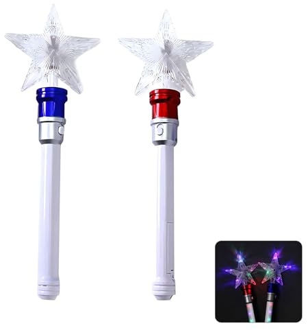 2Pcs Light Up LED Wand Star Light Flashing Wands, Magic Wand Rotating Toy for Girls and Boys, Colorful Flashing LED Lights, Fun Party & Birthday Gift