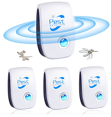 Repelente Ultrasónico Mosquitos, 4 Pack Electrónico Repelente Mosquitos Control de Plagas, Repelente Ultrasónico de Plagas para Anti Mosquito, Moscas, Ratones, Cucarachas, Arañas, Roedores