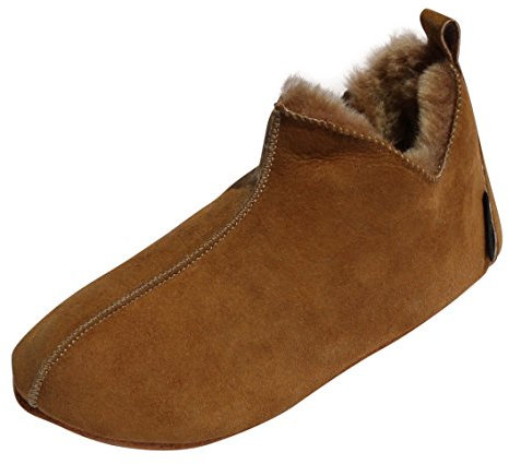 Hollert Lammfell Hausschuhe - Bali Fellschuhe Lederschuhe Bettschuhe Schuhgröße EUR 44, Farbe Cognac