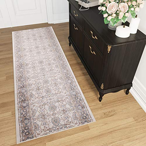 TAPISO Colorado Läufer Teppich Brücke Klassisch Kurzflor Orientalisch Creme Floral Ornament Muster Traditionell Flur ÖKOTEX 70 x 200 cm