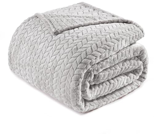 Exclusivo Mezcla Plaid Polaire en Flanelle, Tissu À Motif Chevron, Couverture Douce et Chaude pour Canapé/Lit, Agréable et Douillette, 220x240CM, Gris-Bleu