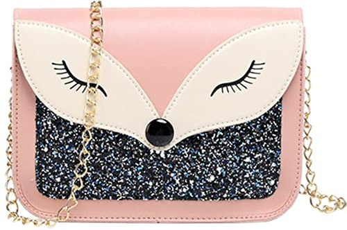 Borsa a tracolla per ragazze,Principessa Borsa per Bambina,alla moda,borsa a tracolla,Idea Regalo piccola ragazza Compleanno Natale(Volpe rosa)