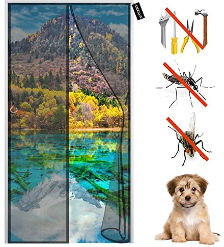 Magnetiska flugskärmar 110 x 195 cm insektsskydd magnet flugggardin - magnetisk adsorption vikbar automatisk stängning luft kan flöda fritt - för fönsterdörrar - Svart