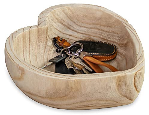 Hanobe Dekoschale Holzschale Deko Schale: Herz Schlüssel Schale Schlüsselschale Holz Tischdeko Herzform Groß Vintage Dekoschalen Gross Holzschalen Herbst Tisch Dekoration, 24cm