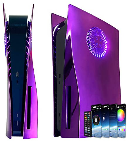 Faceplate mit RGB-Lichtstreifen DOBEWINGDELOU Glossy Frontplatten 400+ Effekte LED-Lichtring Konsolenabdeckung für Disc Edition DIY Dekoration Kit Zubehör Galvanisierung Lila
