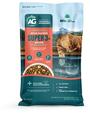 Alaskan Gold SUPER3+ All-Salmon Freeze-Dried Raw Dry Cat Food, Fortified with Omega Fish Oil, High-Protein, Grain-Free, Allergy & Digestive Support, All-Natural, for Kittens & Adults, 10 lbs
