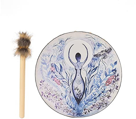 Shaman Drum - Tambor de mano de 10 pulgadas con baqueta, marco de tambor chamánico, herramienta de curación de sonido para música espiritual, meditación de reflexión (multicolor)