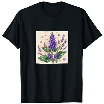 Anise Hyssop Flowers With Hearts Around Boho Style Graphic T-Shirt