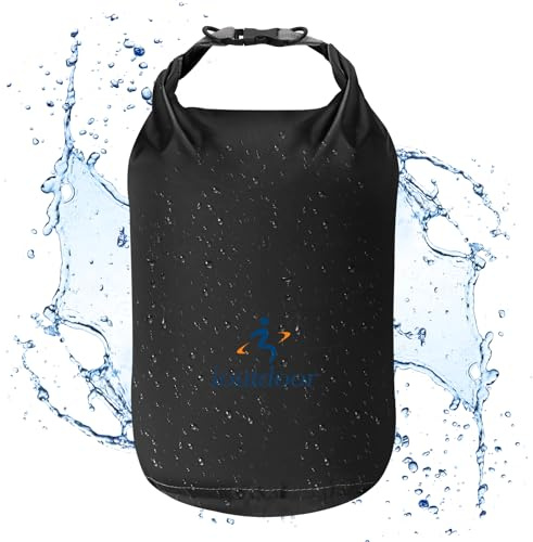 ioutdoor Dry Bag Sac étanche ultra léger 2L/5L/10L/20L/40L/70L Sac étanche résistant à l'abrasion et à la déchirure pour kayak, plage, natation, camping, randonnée, Noir , 5 l, Sport et loisirs