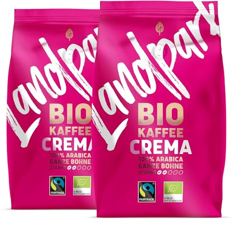 Landpark Bio Kaffee Crema 500g (2er Pack) - 100% Arabica Kaffeebohnen - Medium Roast - Säurearmer Bohnenkaffee - Fair Trade gehandelt