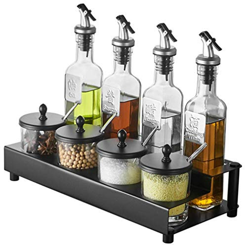 Spice Jars Cruet Set with Stand Seasoning Bottle Set, 3 or 4 Oil and Vinegar Bottle Sets, Metal Stainless Steel Stand, Kitchen Spice Finisher, Anti-drip Design, Suitable for Kitchen -4-Piece Set