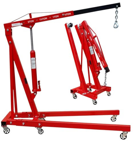 TANIASHOP Gru Gruetta Paranco Alzamotore idraulica da Officina Pieghevole da 2 Tonnellate Gru alza Motori Sollevamento Motori con Ruote Trasportabile Ideale per Officine e Garage