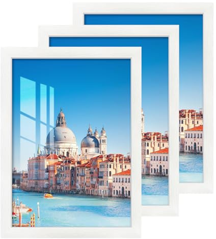 2cm 3Pcs A4 Foto de Marcos con Vidrio Acrílico HD, MDF Marco Blanco 21x29.7cm, Horizontal o Vertical Mostrar Foto Marcos para Fotos, Cuadros, Pósteres, Puzzle, Documento, Diplomas, sobre Pared o Mesa