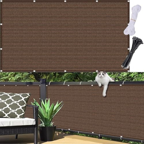 Balkongskydd Med Öljetter 35 x 1000 cm, HDPE Vind-Och Uv-Skydd, mot Nyfikna Ögon, Skydd Av Privatlivet, Balkongskydd Väderbeständigt, Med Buntband, för Balkonger, Brun