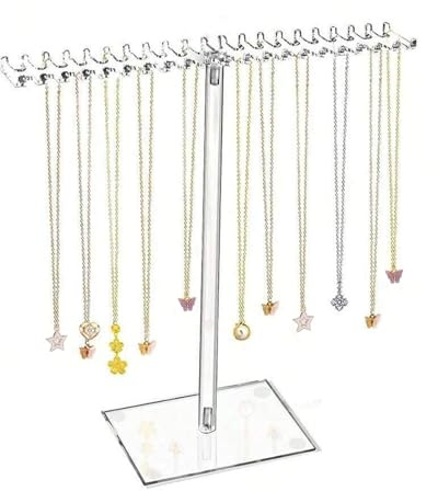 Helweet Kedjehållare, akrylsmyckesställ, akrylkedjeställ, multifunktionell smyckeshållare med 40 krokar, för halsband, hängen, armband