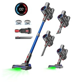 VersLife Z8 Akku Staubsauger Kabellos, 500W/45 Min/40KPa Akkustaubsauger mit Smart LED-Display, Selbststehend, Leichter Kabelloser Akkusauger mit grünem Licht für Tierhaare/Hartböden/Teppiche