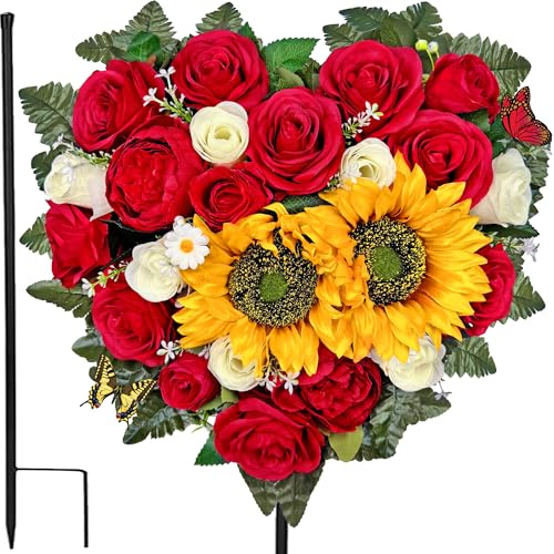SUHOOKOO Cemetery Wreaths for Grave Decoration, Headstone Wreath with Gravestone Flower