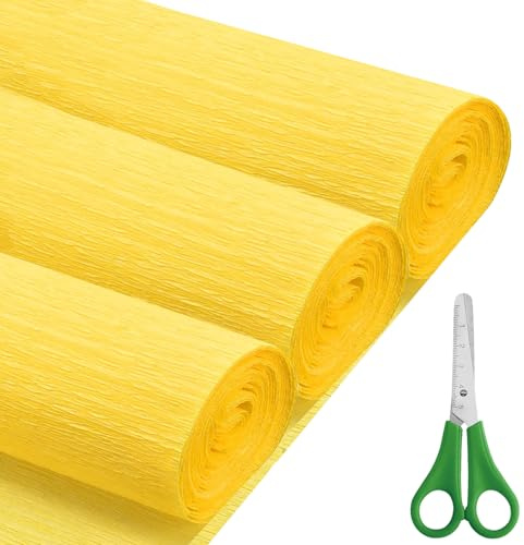 Carta Crespa 43x250 cm, 3 Rotoli Di Carta Crespa. Rotoli Di Carta Crespa Per Fiori Fai Da Te, Artigianato, Feste Di Compleanno, Matrimoni e Decorazioni per Festival (Giallo)