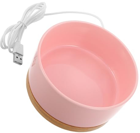 CAXUSD Comedero Calefactable para Gatos Pequeño Color Rosa con Conexión USB, Cuenco de Agua Térmico Eléctrico Anticongelante de Cerámica para Exteriores E Invierno, Bebedero Calentado