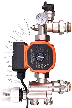 Grupo bombeo calefacción bomba recirculacion calefaccion colector suelo radiante con valvula alivio presion seguridad cabeza termostatica termometro recirculacion agua caliente