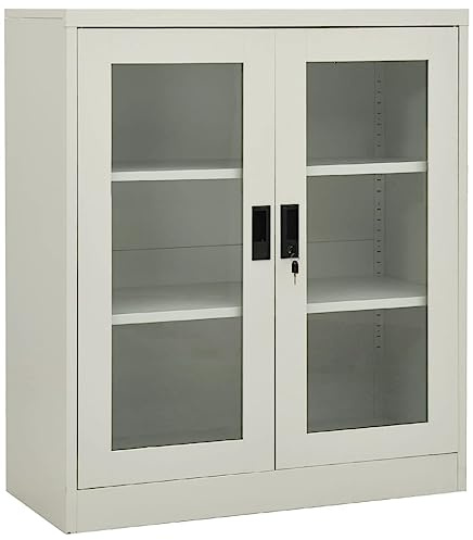 vidaXL Armoire de Bureau Meuble de Classement Meuble de Rangement Stockage de Fichiers Armoire de Rangement Intérieur Gris Clair 90x40x105 cm Acier