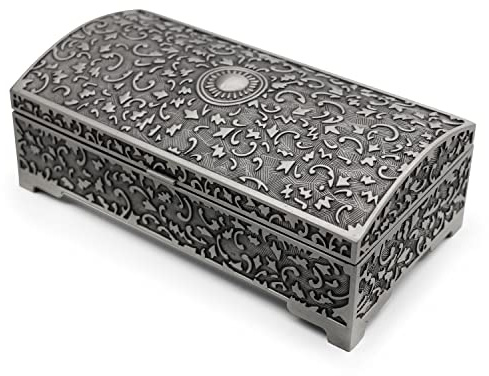AVESON Vintage Metal Jewelry Box Small Trinket Storage Organizer Box Chest Ring Case for Girls Women, Tin Color, Medium