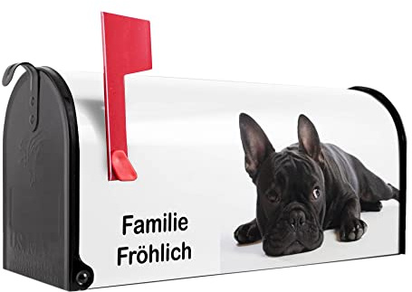banjado® Amerikanischer Briefkasten - US Mailbox/Letterbox mit Motiv Bulldogge 51x22x17cm - Postkasten Stahl aus Amerika – Briefkasten amerikanisch schwarz pulverbeschichtet