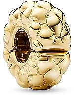 PANDORA Moments Clip Charm mit Nieten aus Sterling Silber mit 14 Karat vergoldeter Metalllegierung, Kompatibel Moments Armbänder, 762716C00