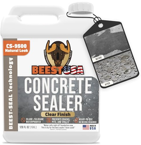 Concrete Sealer - 9500 Ready to Use, 1 Gallon Covers up to 150-400 sq ft (Single Coat)| Penetrating Paver Sealer, Salt & Water Repellent| DOT Approved Silane/Siloxane for Stone, Patio, Driveway, Brick
