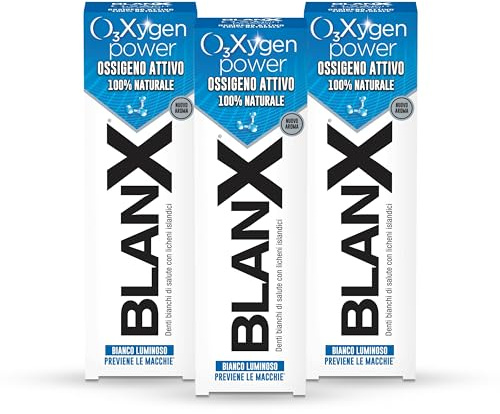 BlanX O3X tandkräm, blekande tandkräm med aktivt molekylärt syre och naturlig perlit, djuprengöring och fläckskydd, 3 förpackningar med 75 ml
