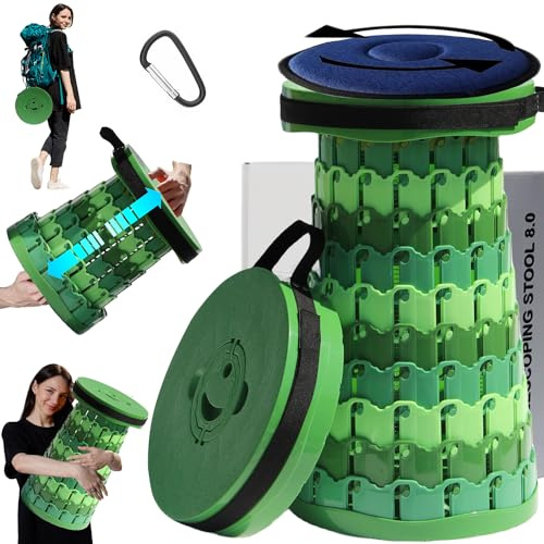 ALEVMOOM Taburete Plegable XXL 50 CM de Alto con Cojín, Taburete Telescópico Portátil con Capacidad de 455 KG, Silla Plegable Portatil para Camping, Pesca, Senderismo y Barbacoas