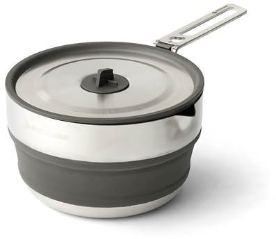 SEA TO SUMMIT - Detour Pouring Pot 1,8L - Zusammenfaltbarer Campingtopf - 1 bis 2 Personen - Mit Ausguss - Gas & Induktion - BPA-frei - Camping-Kochgeschirr aus Silikon & Edelstahl - 474 g