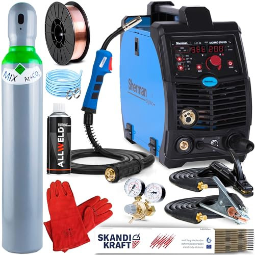 Sherman DIGIMIG 200GD - Soldador Inverter Profesional 200 A - Sinergia Total - MIG/MAG, TIG DC, MMA, Flux - Regulación de Inductividad, Modos 2T/4T - Tecnología IGBT - Set Pro